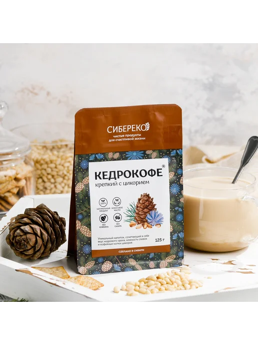 Sibereco Кедрокофе с Цикорием без сахара 125г без кофеина, крепкий, 125 г