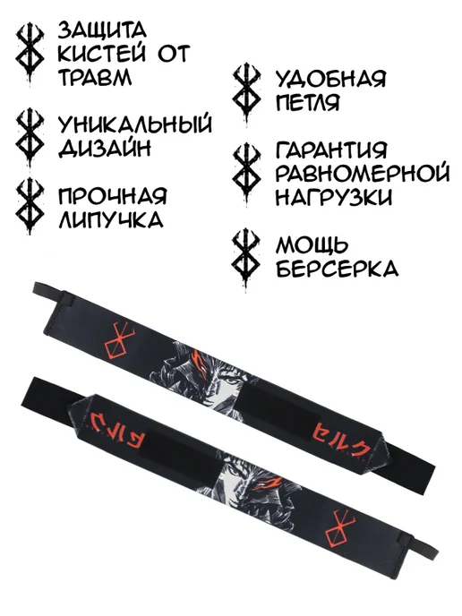 NOOR store Напульсники спортивные аниме Berserk Guts кистевые бинты, черный, фото 4