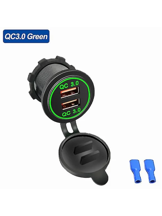 Зарядка USB QC 3.0 для авто и мото Цв. QC3.0 Зелёный, зеленый, фото 2