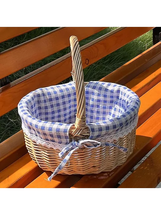 Корзина для пикника из лозы ручка Р Style A Цв Espresso, синий, фото 2