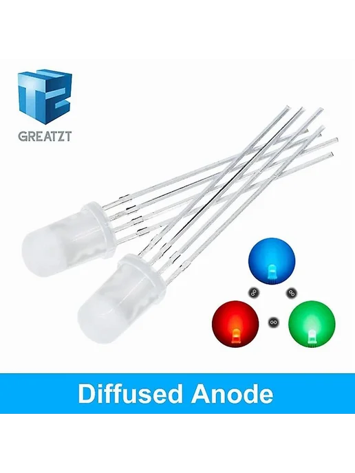 10 шт 5мм RGB LED F5 диффузный Цв. Diffused Cathode, 10 шт, фото 3