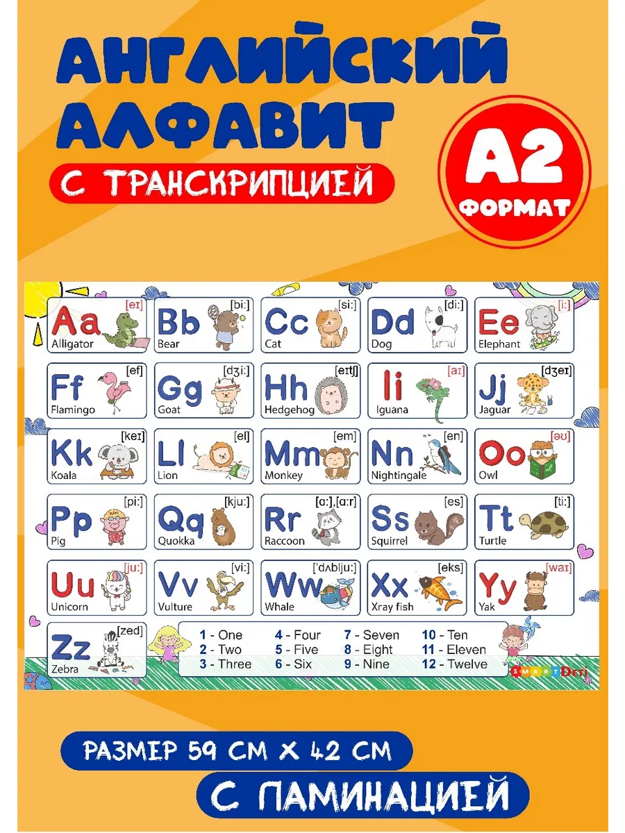 Плакат английский алфавит с транскрипцией для детей А2