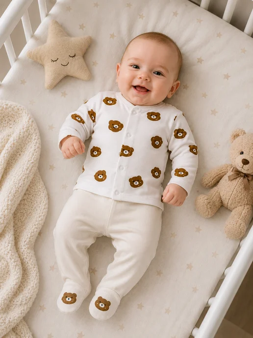 JorBaby Распашонка с рисунками мишки для малышей, синий, фото 2
