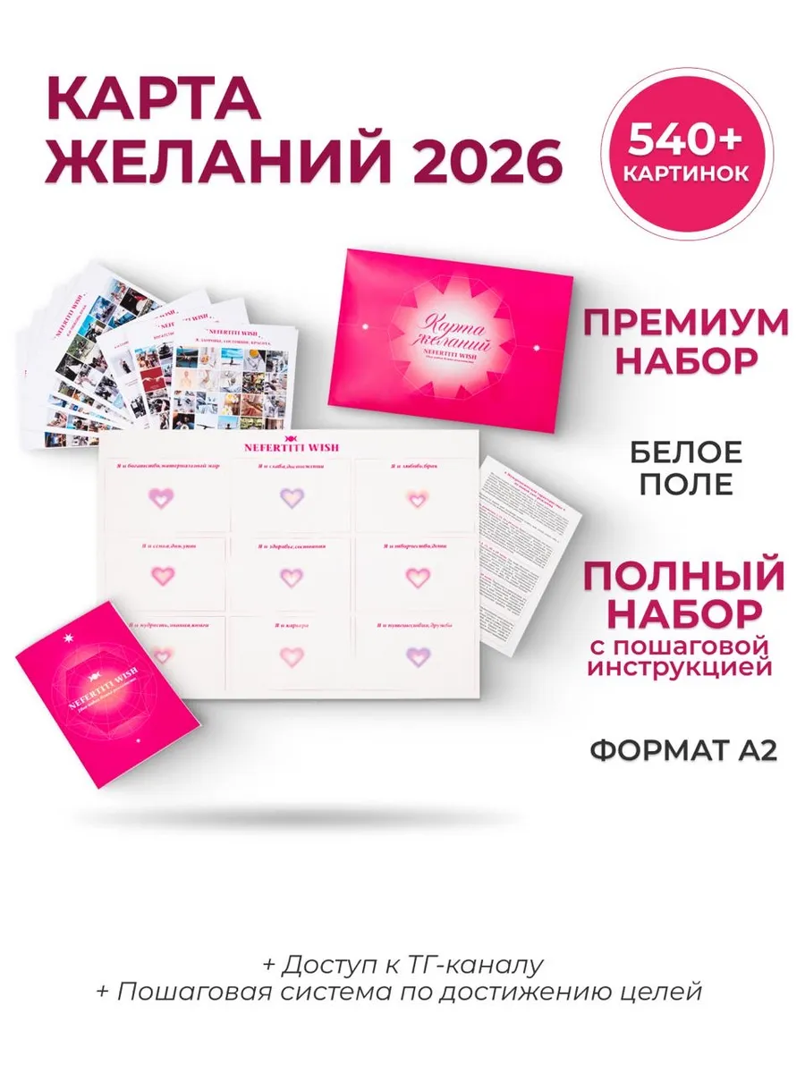 Карта желаний 2026 женская А2 с наклейками премиум набор
