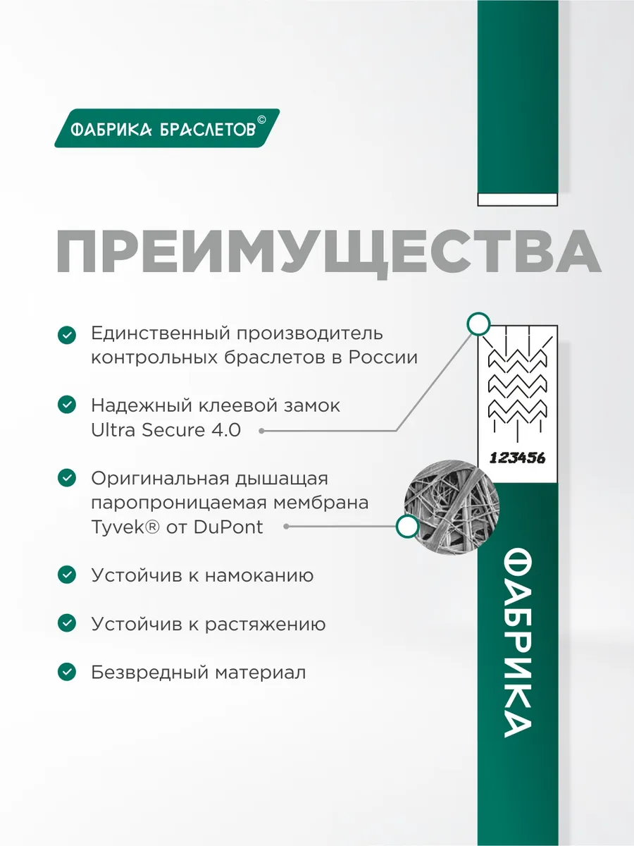 Контрольные браслеты, белый, 50 шт