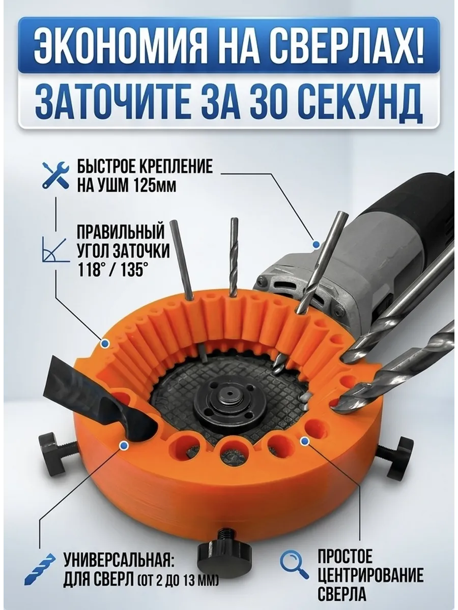 Насадка для заточки сверл на УШМ 125 mm