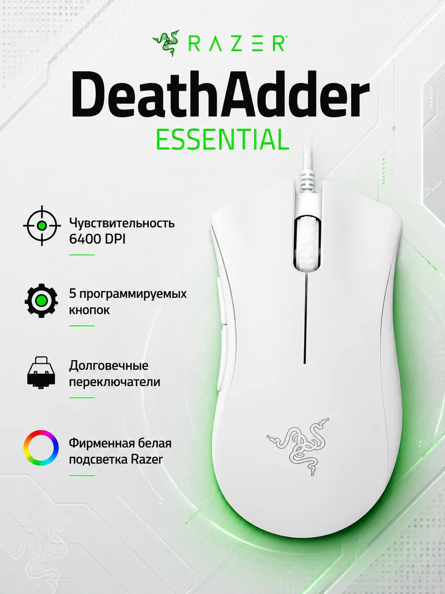 Razer Белая игровая мышь DeathAdder Essential для ПК