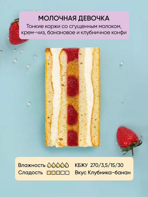 Плюшки-подружки Бенто-торт Молочная девочка 0,70 кг клубника банан, 0,7 кг, фото 2