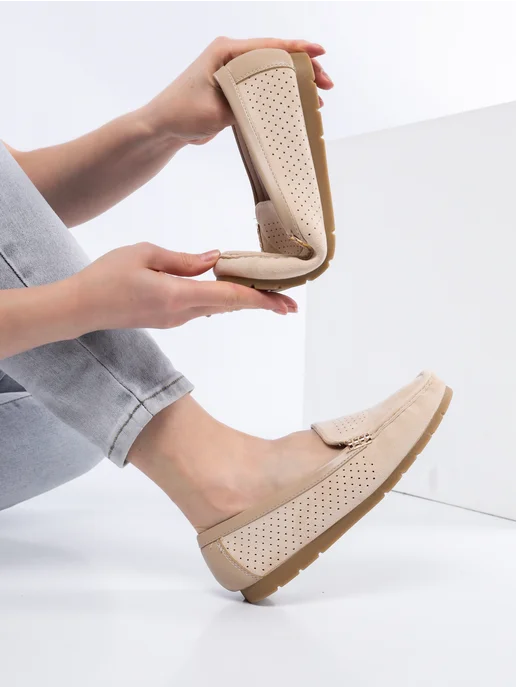 Shoe House Мокасины топсайдеры замшевые дышащие, бежевый, фото 2