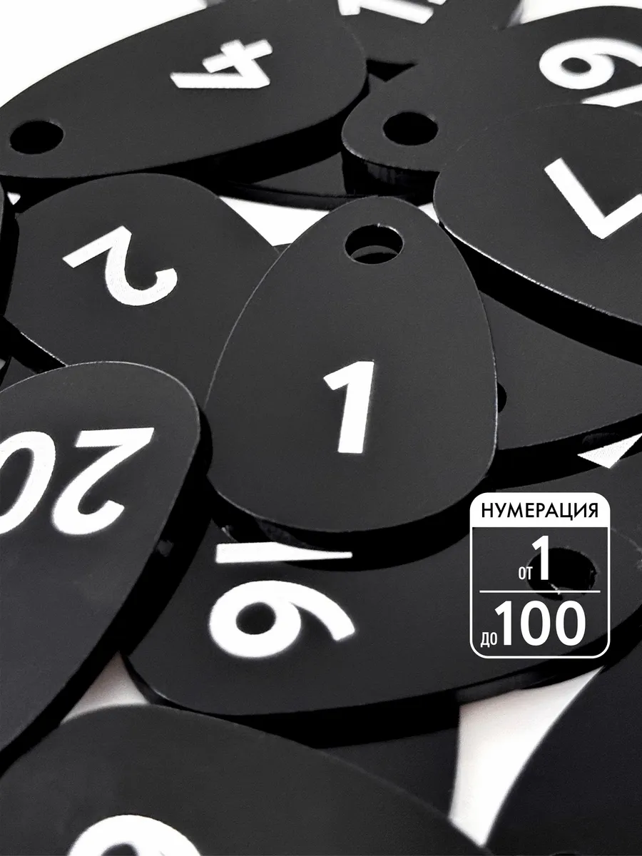 Бирки для ключей, черные, 1-100