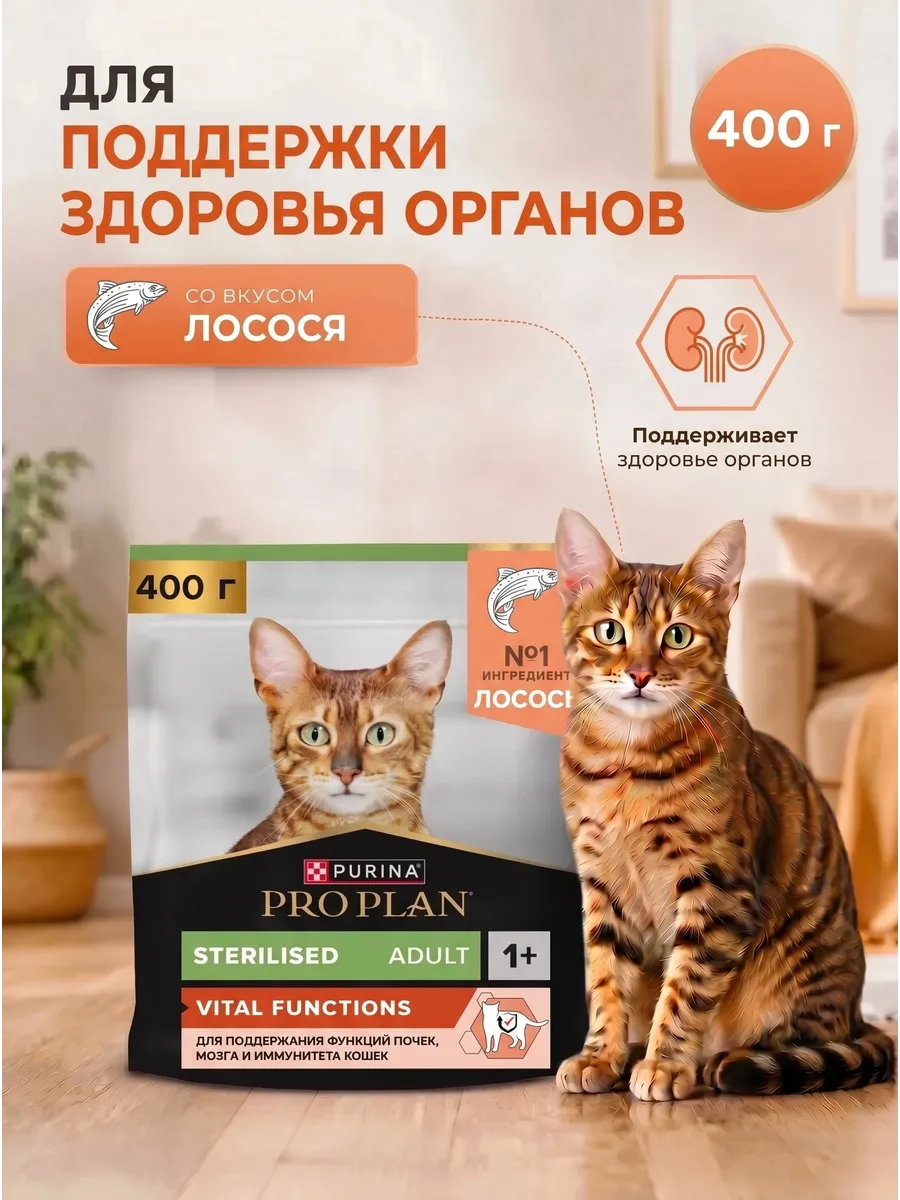 Сухой Корм для стерилизованных кошек лосось, 400 гр