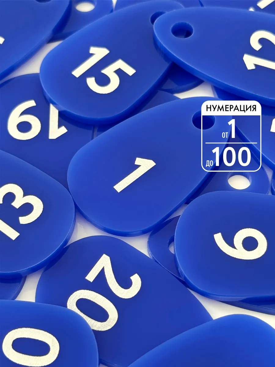 Бирки для ключей, синие, 1-100