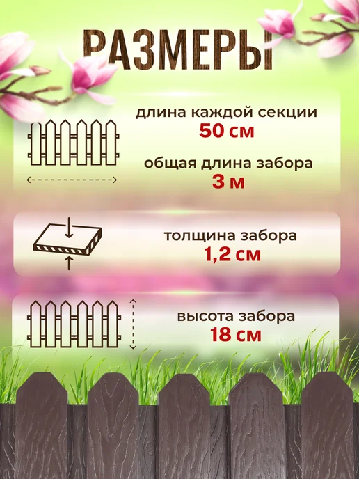 СЕМЬ СЕЗОНОВ Садовый заборчик для цветов, бордюр для клумбы 6м, вариант, фото 3