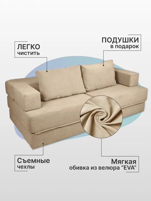 DivanEasy Бескаркасный диван-кровать Вероника 196х200 бежевый, 196x200, бежевый, фото 2