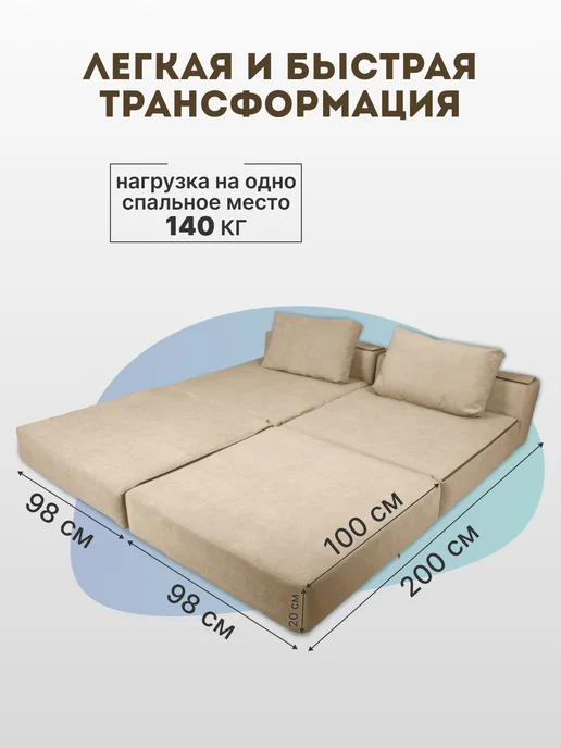 DivanEasy Бескаркасный диван-кровать Вероника 196х200 бежевый, 196x200, бежевый, фото 3
