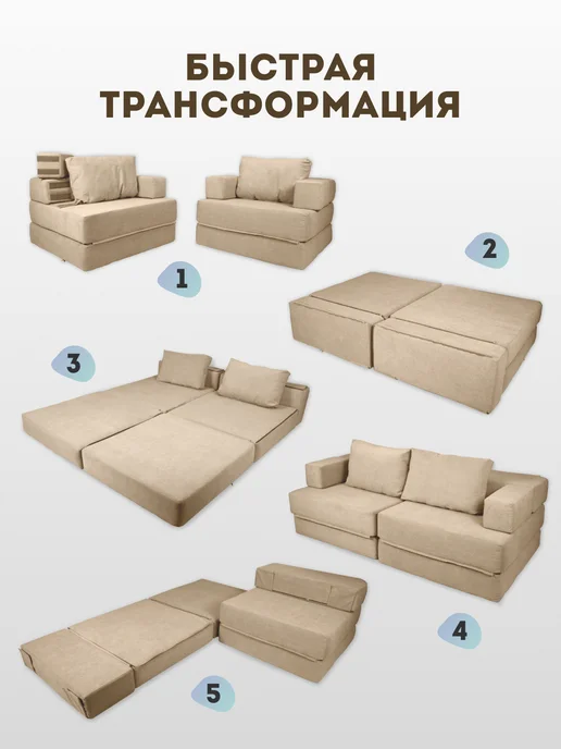 DivanEasy Бескаркасный диван-кровать Вероника 196х200 бежевый, 196x200, бежевый, фото 5