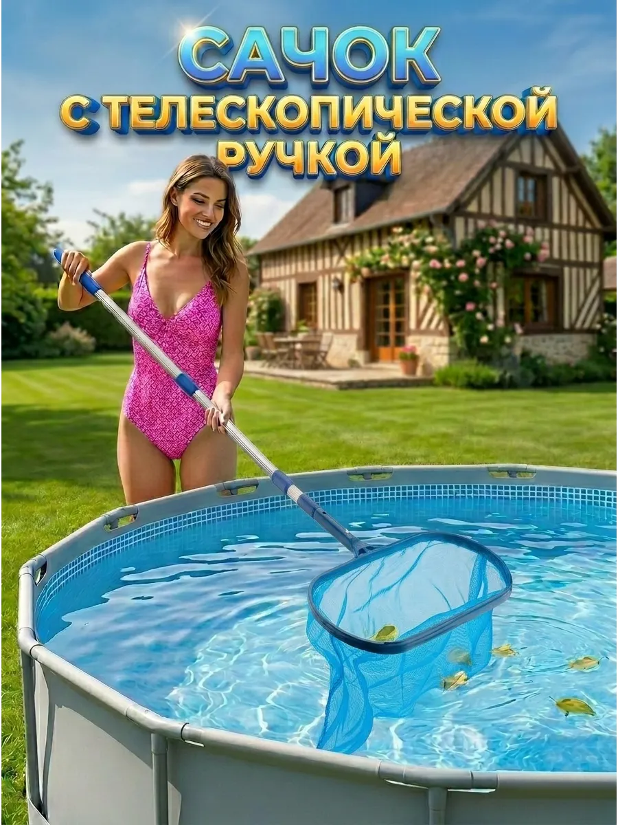 Сачок для чистки бассейна с телескопической ручкой