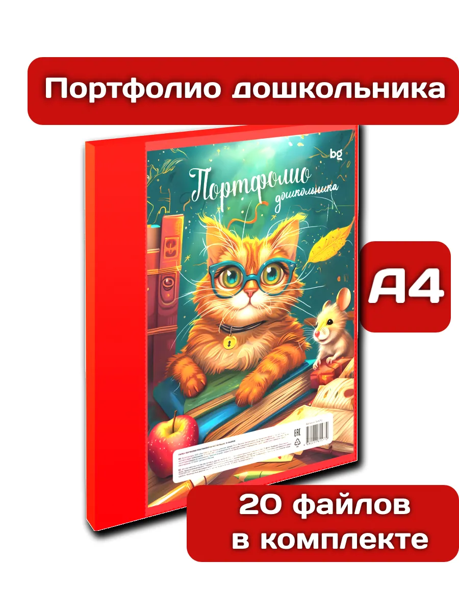 Папка для портфолио пластиковая, 20 файлов в комплекте