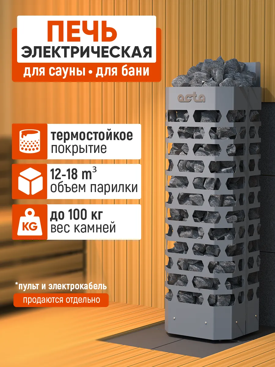 Печь электрическая 12 кВт для сауны и бани, окрашенная сталь
