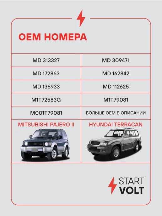 STARTVOLT Стартер Mitsubishi Pajero II Hyundai Terracan, вариант, фото 2