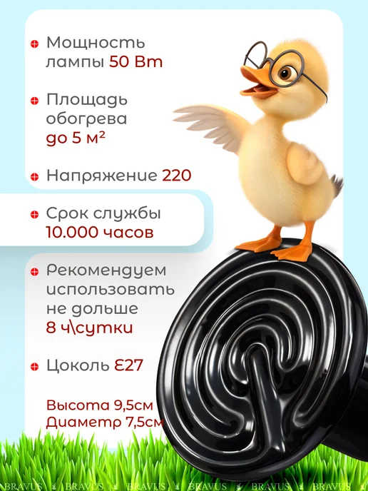 Bravus Инфракрасная лампа для обогрева и освещения 250W, цоколь E27, 50 Вт, фото 2