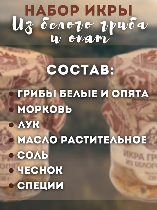 Дикий Сбор Грибная икра из белых грибов и опят 0.25л х 2шт (2026г), 250 мл, 2 шт, фото 2