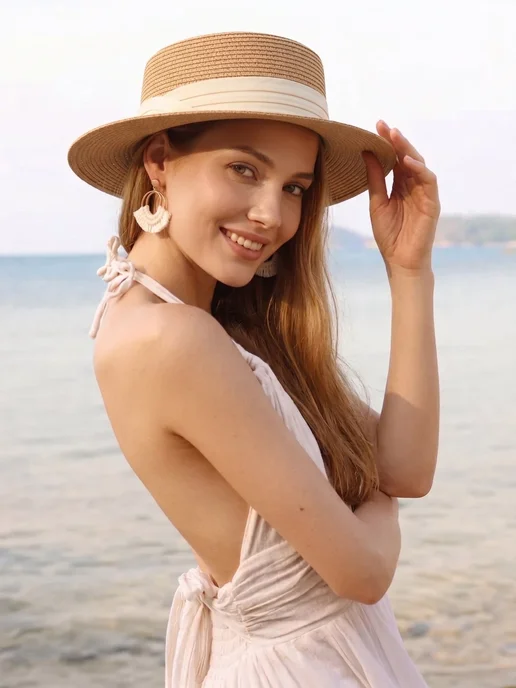 Tuliya Шляпа пляжная летняя женская, белый