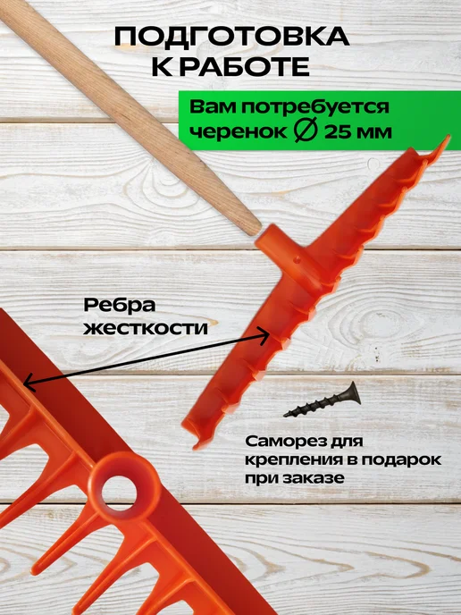 ИНТЕРМ Грабли садовые пластиковые для газона, листвы 1 шт, 1 шт, фото 2