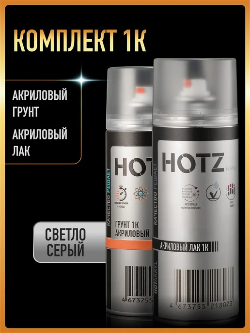 HOTZ Грунтовка для авто 1K, Комплект аэрозольный Грунт + Лак, вариант