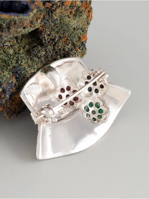 Milana silver Брошь серебро с агатом, марказитом, ониксом, серебристый, фото 2