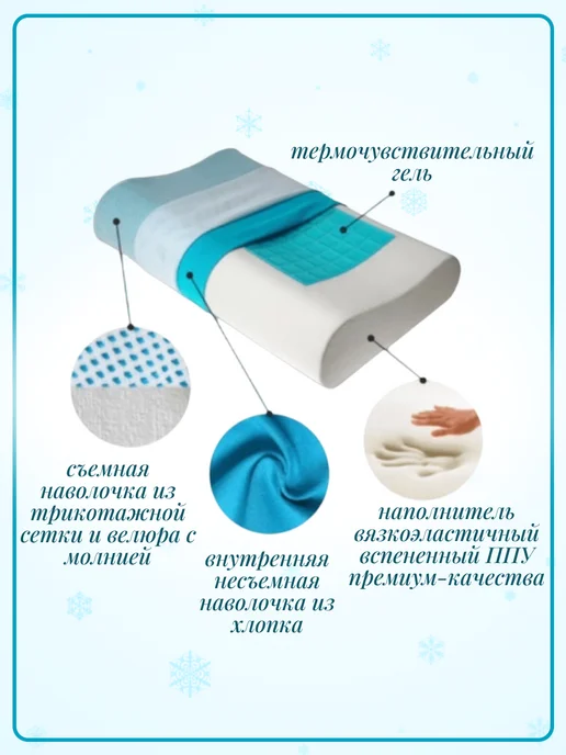 Медтехно Подушка ортопедическая для сна с памятью XL, голубой, фото 4