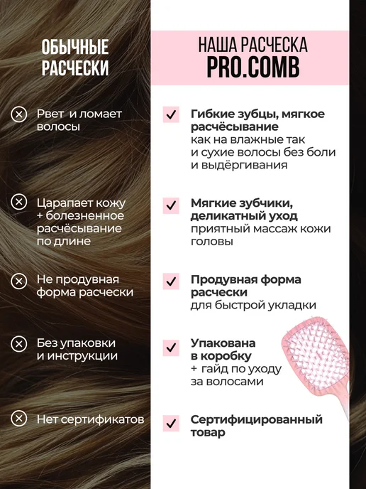 PRO.Comb Расческа массажная для укладки мокрых и сухих волос, розовый, фото 7