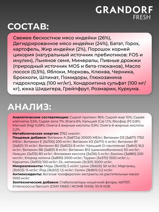 Сухой корм Grandorf' Кошек Батат для собак, стерилизованные, индейка, 0,4 кг, фото 7