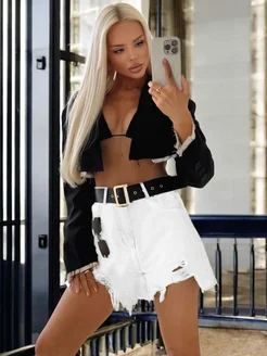 МОДАМА Шорты джинсовые с высокой талией - фото 8