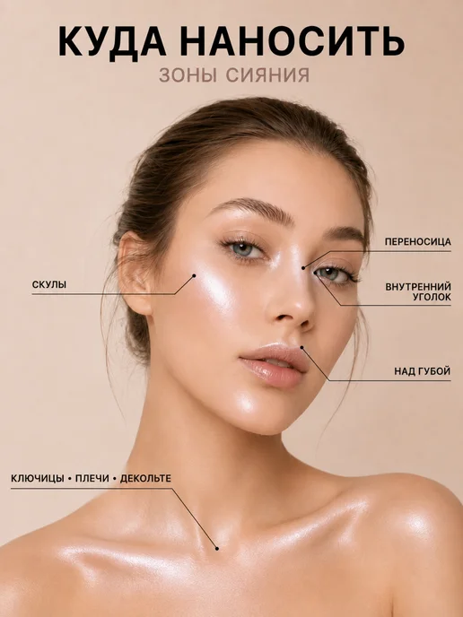 PrettyGirl Хайлайтер для лица и тела сухой сияющий с зеркалом 01, вариант, фото 4
