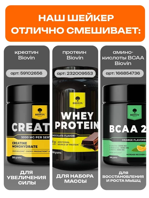BIOVIN Шейкер с отсеком спортивный для протеина коктейлей, черный, фото 6