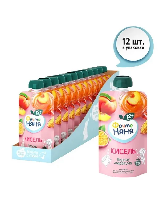 Кисель ФрутоНяня персик-маракуйя с 12 месяцев 130г * 12 шт, 130 г, 12 шт