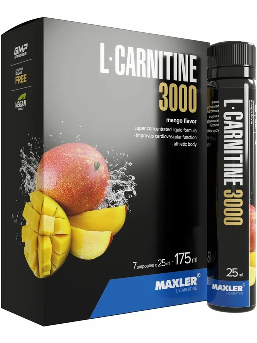 MAXLER L-карнитин L-Carnitine 3000 - 7 ампул 25 мл Манго, 25 мл, фото 4
