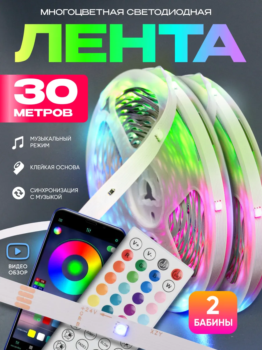Светодиодная лента 30 метров RGB с пультом