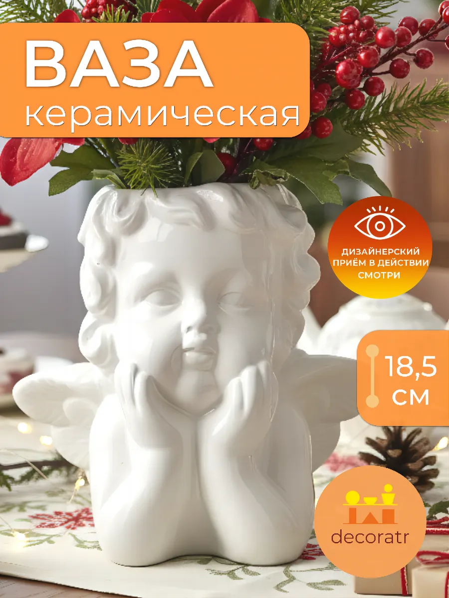 Ваза Ангелок 19.5*18.5 Белая K145-2W Китай