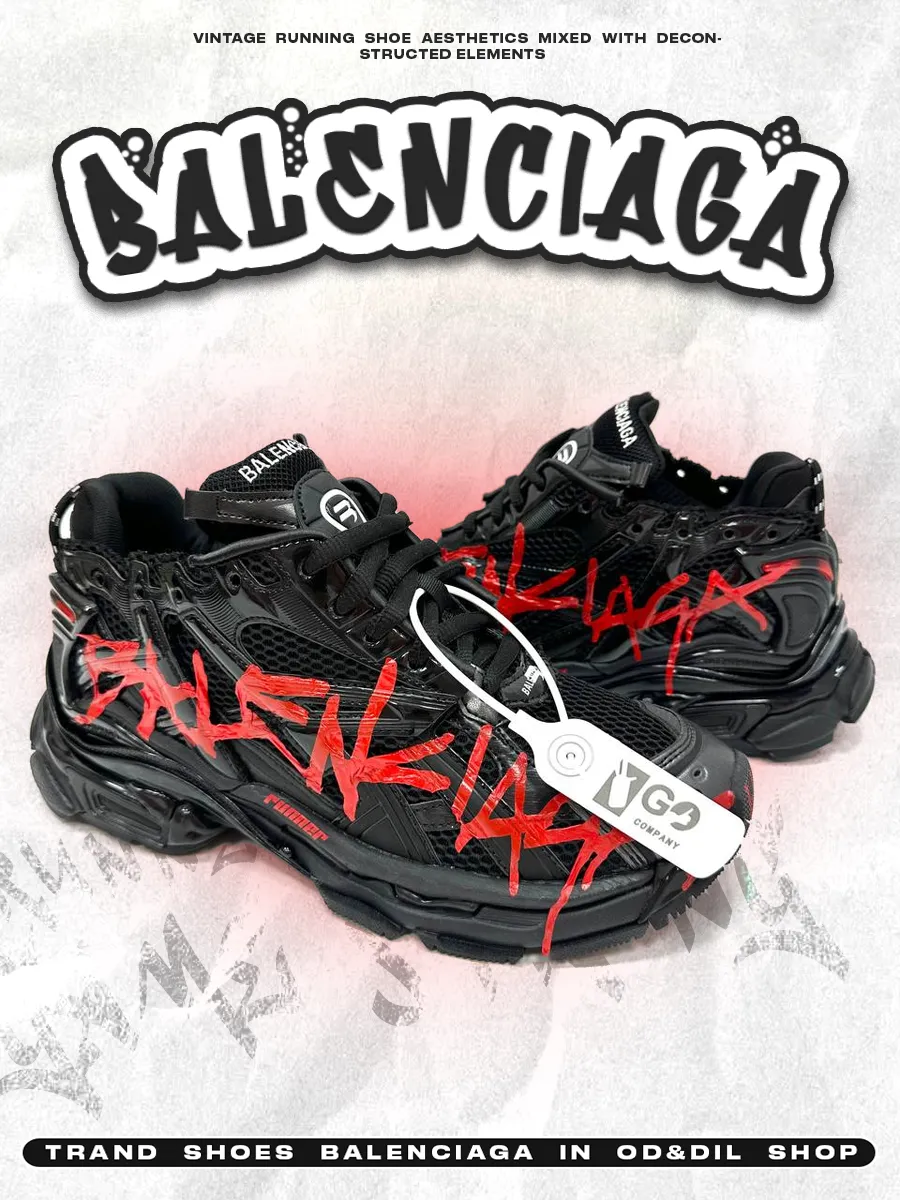 週末値下　BALENCIAGA Runner Sneaker Graffiti Кроссовки Balenciaga runner graffiti black red mesh nylon