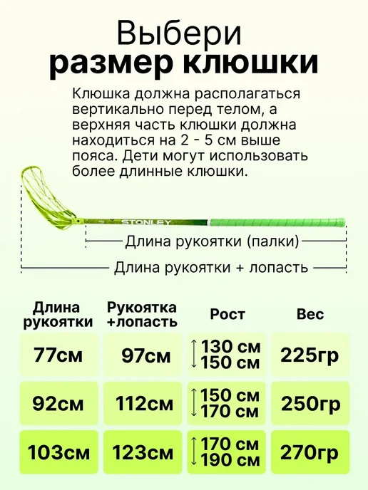 stanley sports Клюшка для флорбола F3 CARBON 77см (правый хват), зеленый, фото 2