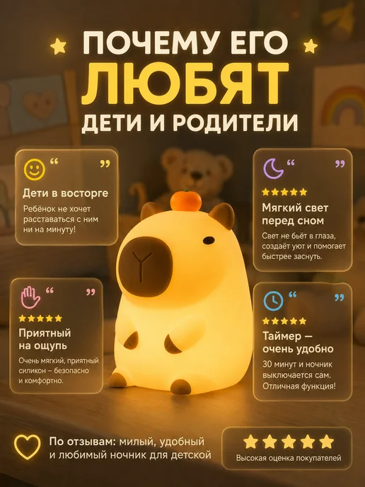 ГЛОБАЛКАБЕЛЬ GLOBALCABLE Ночник детский Капибара подарок RGB разноцветный, зеленый, фото 4