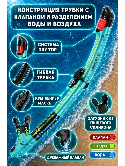 SwimBoss Маска для подводного плавания и снорклинга с трубкой, вариант, фото 3