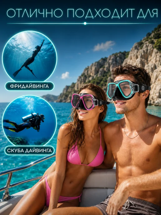 SwimBoss Маска для подводного плавания и снорклинга с трубкой, вариант, фото 6