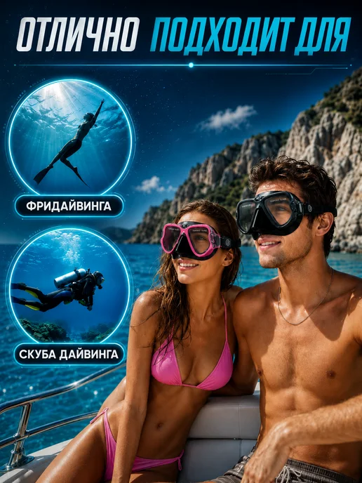 SwimBoss Маска с трубкой для снорклинга и подводной охоты взрослая, черный, фото 3