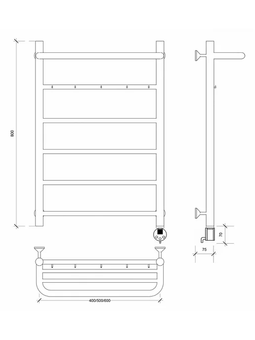 SECADO Полотенцесушитель электрический Триада 1 КСП 80x50 L, 80x50, 50 л, фото 7