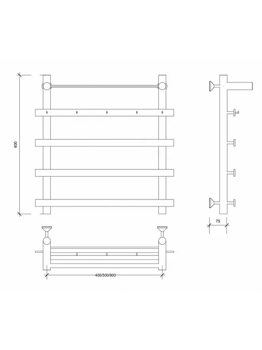 SECADO Полотенцесушитель водяной Понтида 1 КСП 60x50x60, 60x50x60, фото 2
