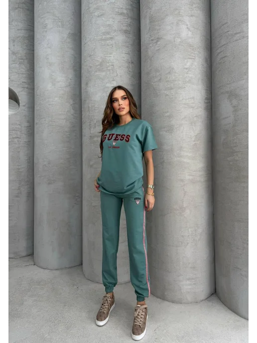 GUESS спортивный костюм женский с футболкой, зеленый, фото 2