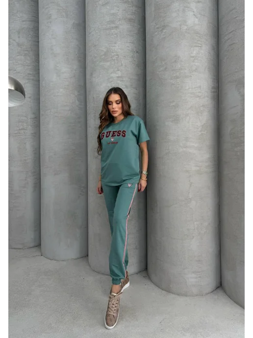 GUESS спортивный костюм женский с футболкой, зеленый, фото 3